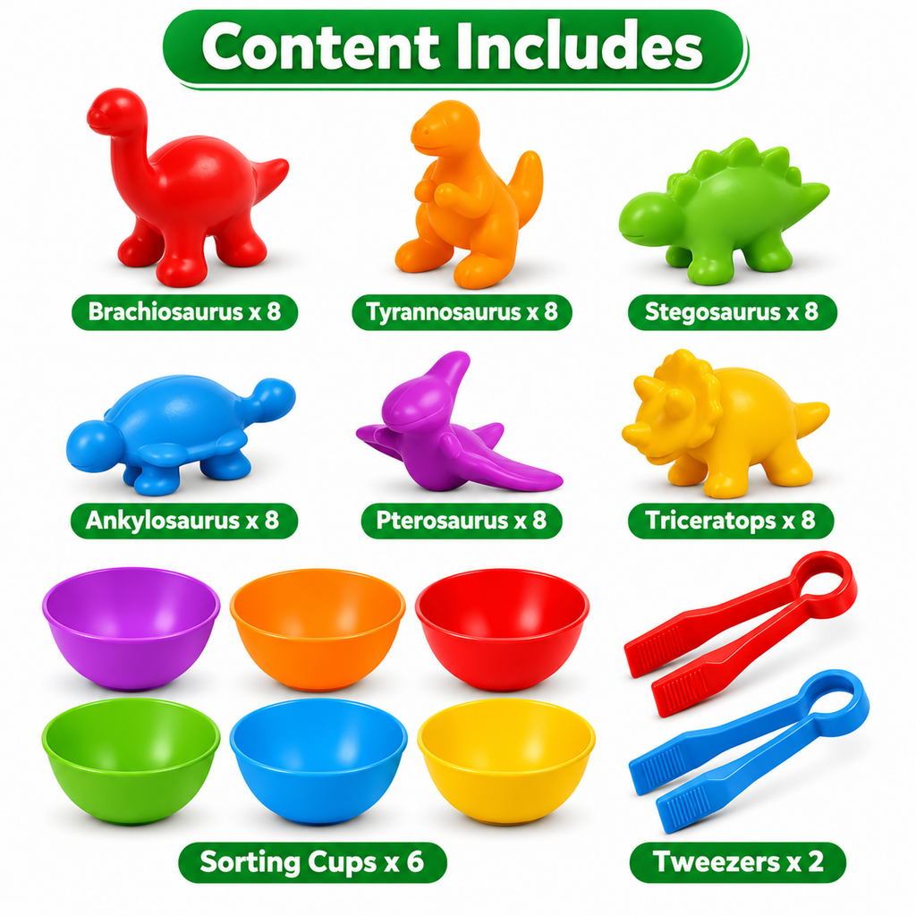 Color Sorting Cups Counting Plastic Toys Small Dinosaur