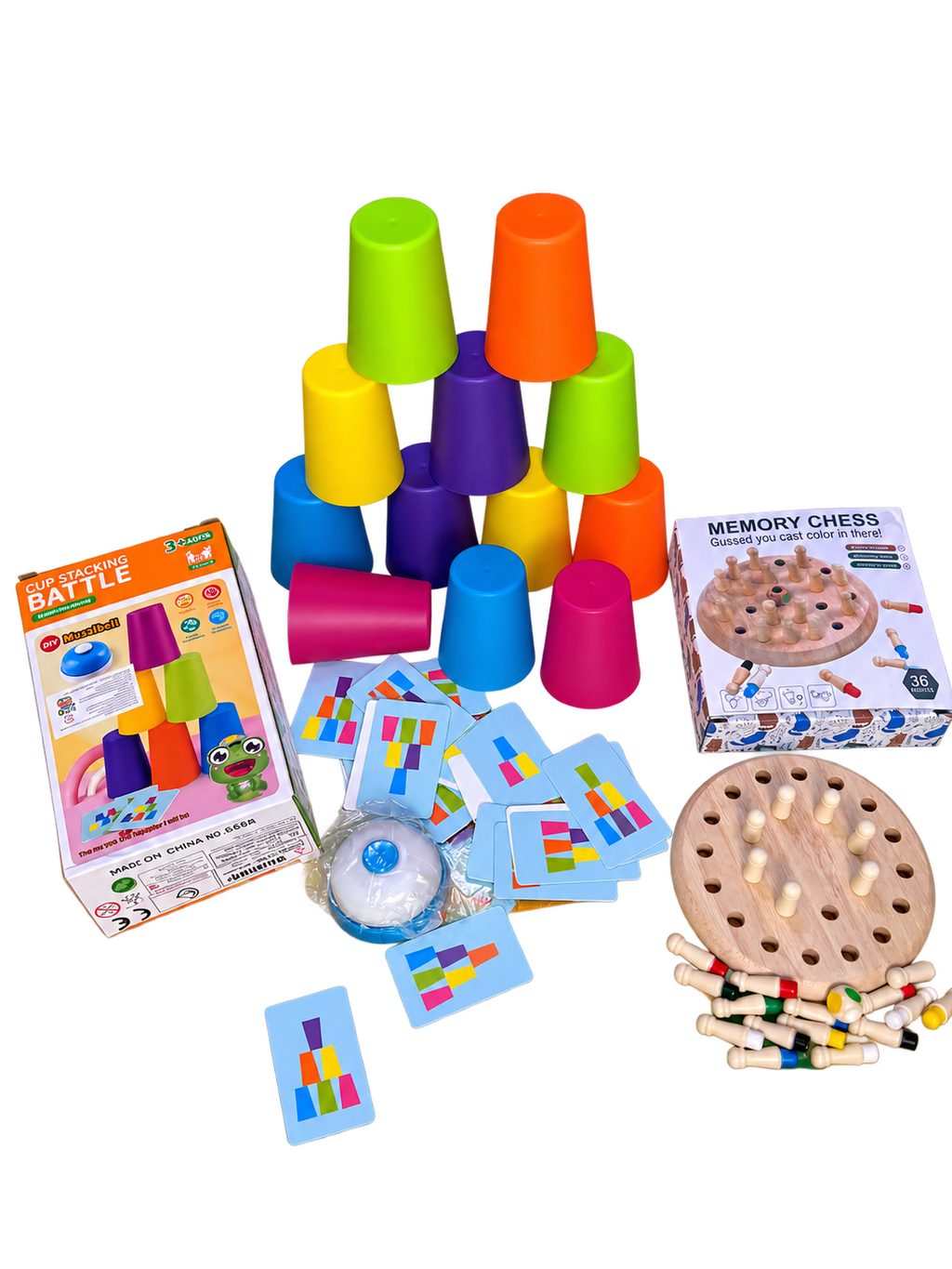 2-in-1 Educational Game Set – Cup Stacking Battle & Memory Chess