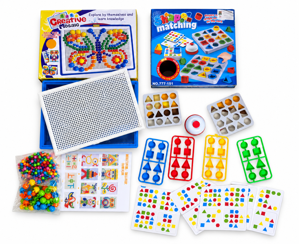 2-in-1 Educational Toy Set – Creative Mosaic & Shape Matching