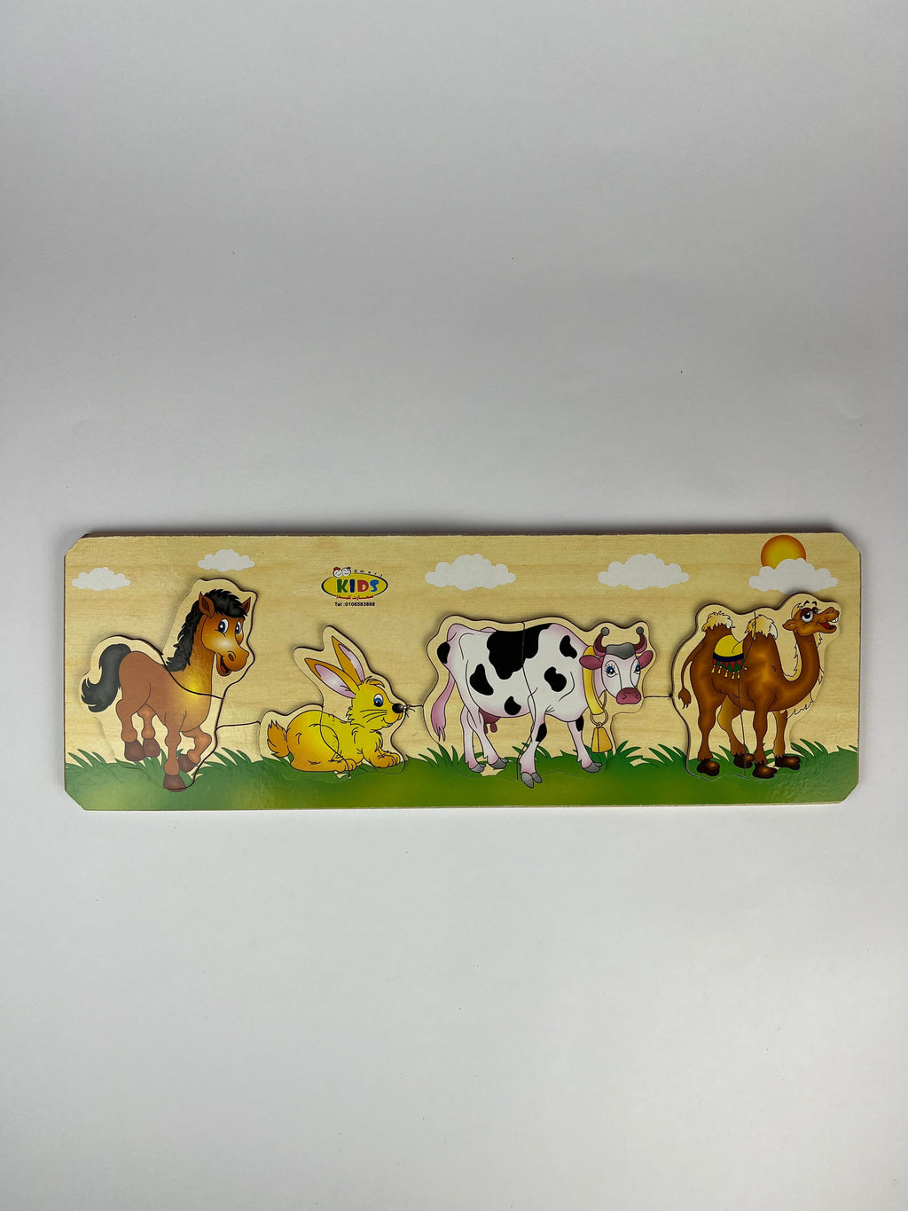 Children's puzzle with animal illustrations on a plain background
