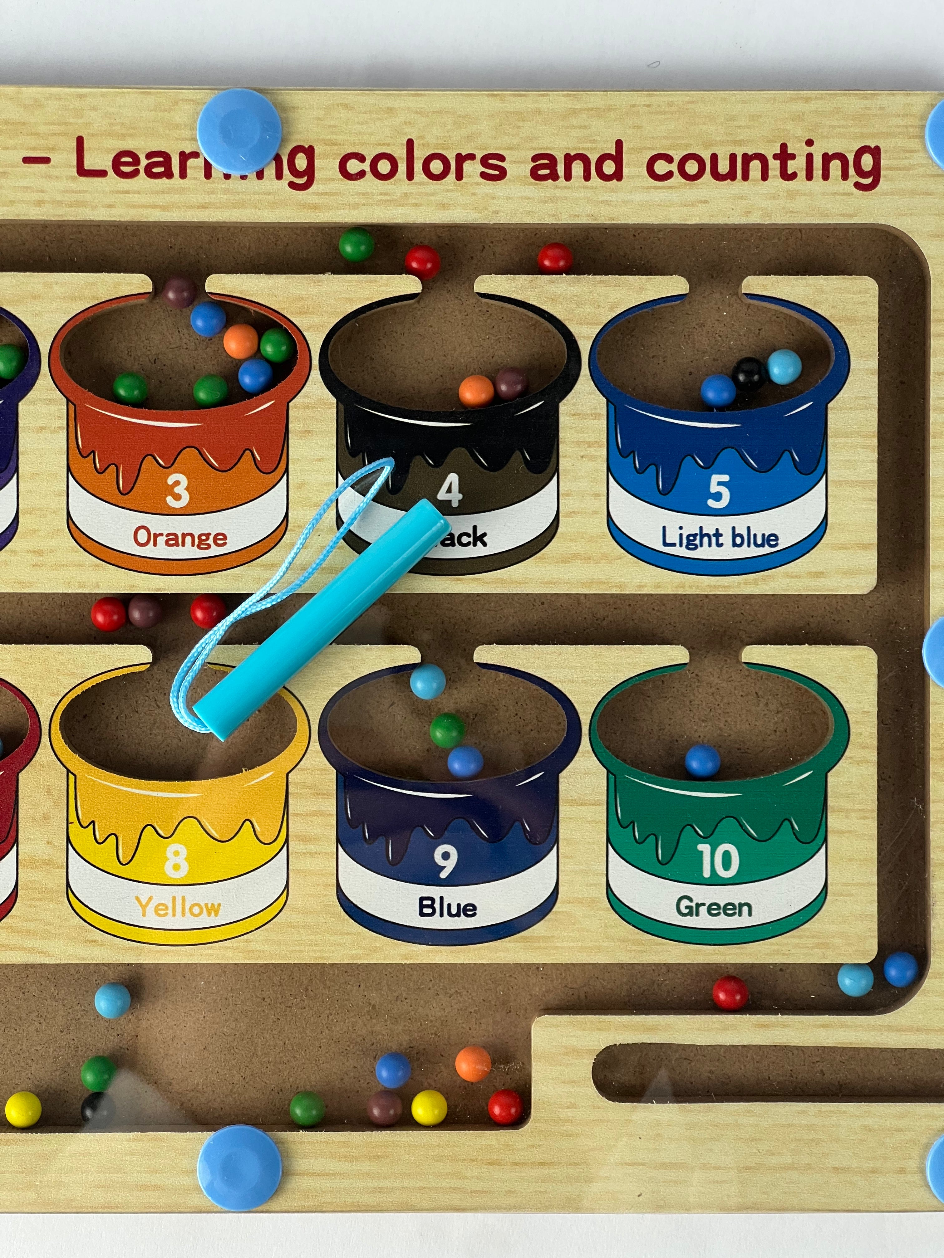 wooden color sorting magnet maze