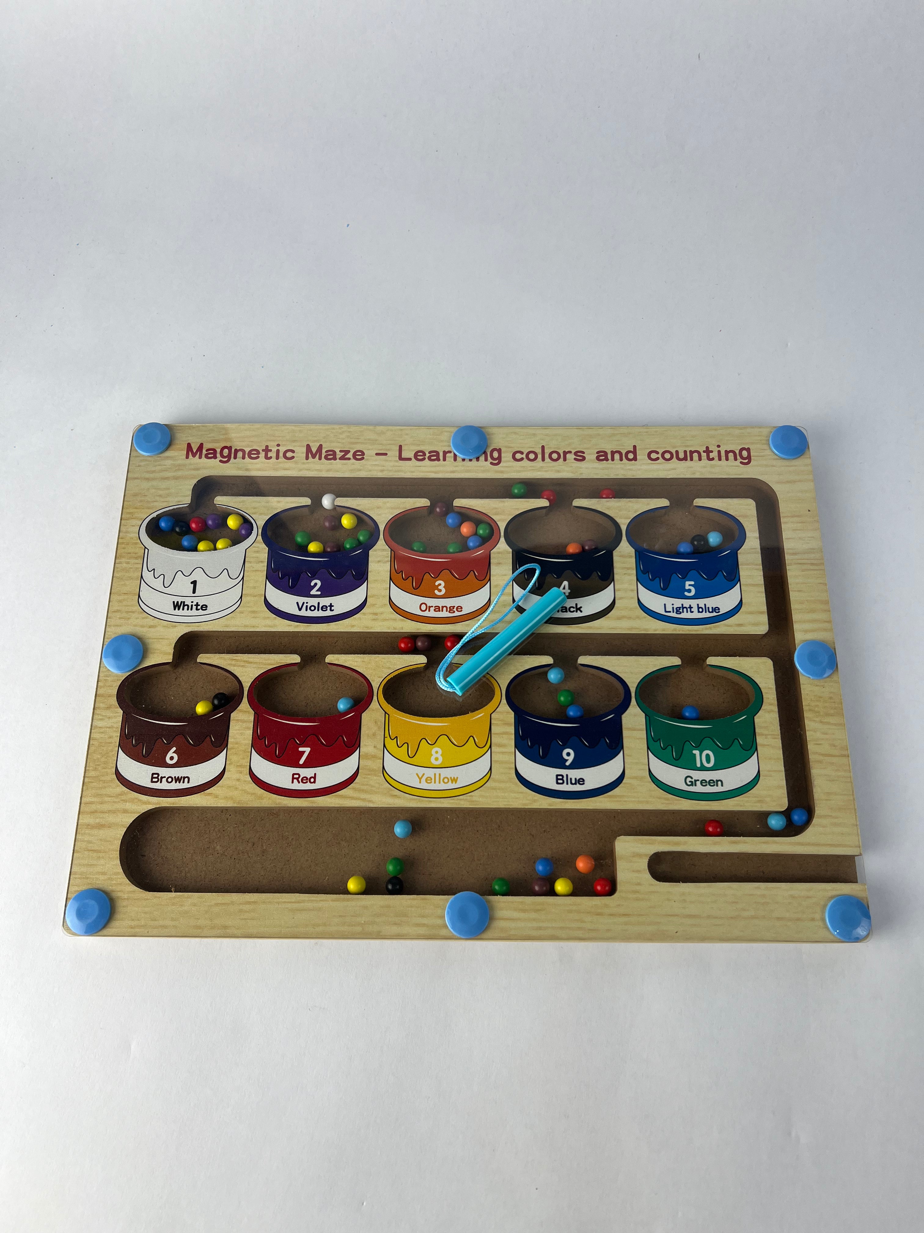 wooden color sorting magnet maze