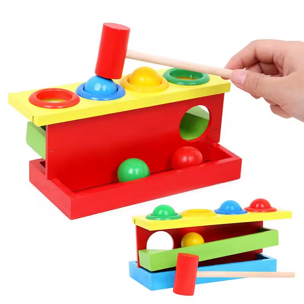 Wooden Ball Box Toy Matching Color Hammering