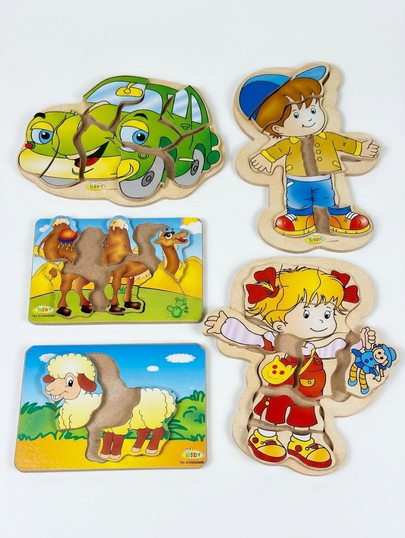 5 differen wooden puzzel boards