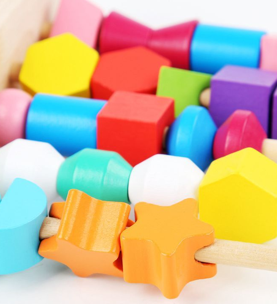 Matching Shape Stacker Montessori Wooden Beads Educational Toys for Toddlers